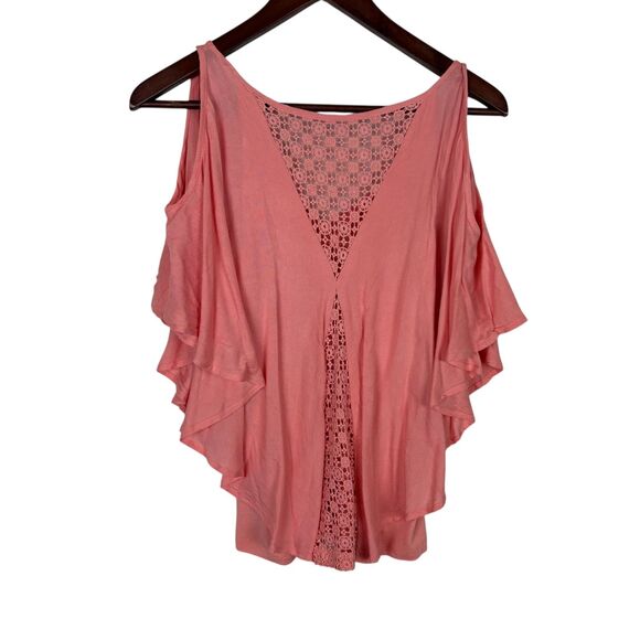 Venus Peach Pink Open Shoulder Batwing Top Lace Detail Women's Small - Picture 2 of 4